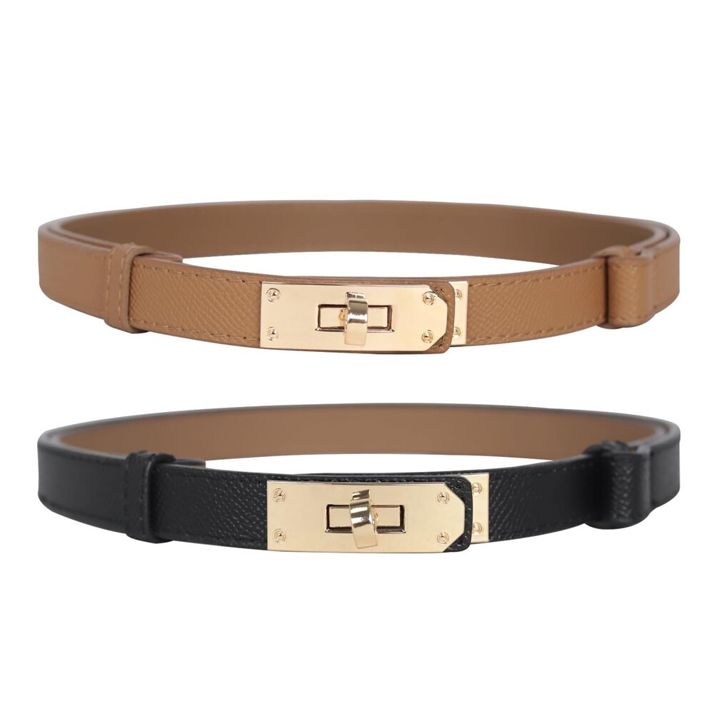2436 Women's Fashion Classic Metal Buckle Leather Belt With Jeans